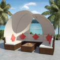 9 Piece Cream White Cushioned Poly Rattan Outdoor Furniture Set N132165