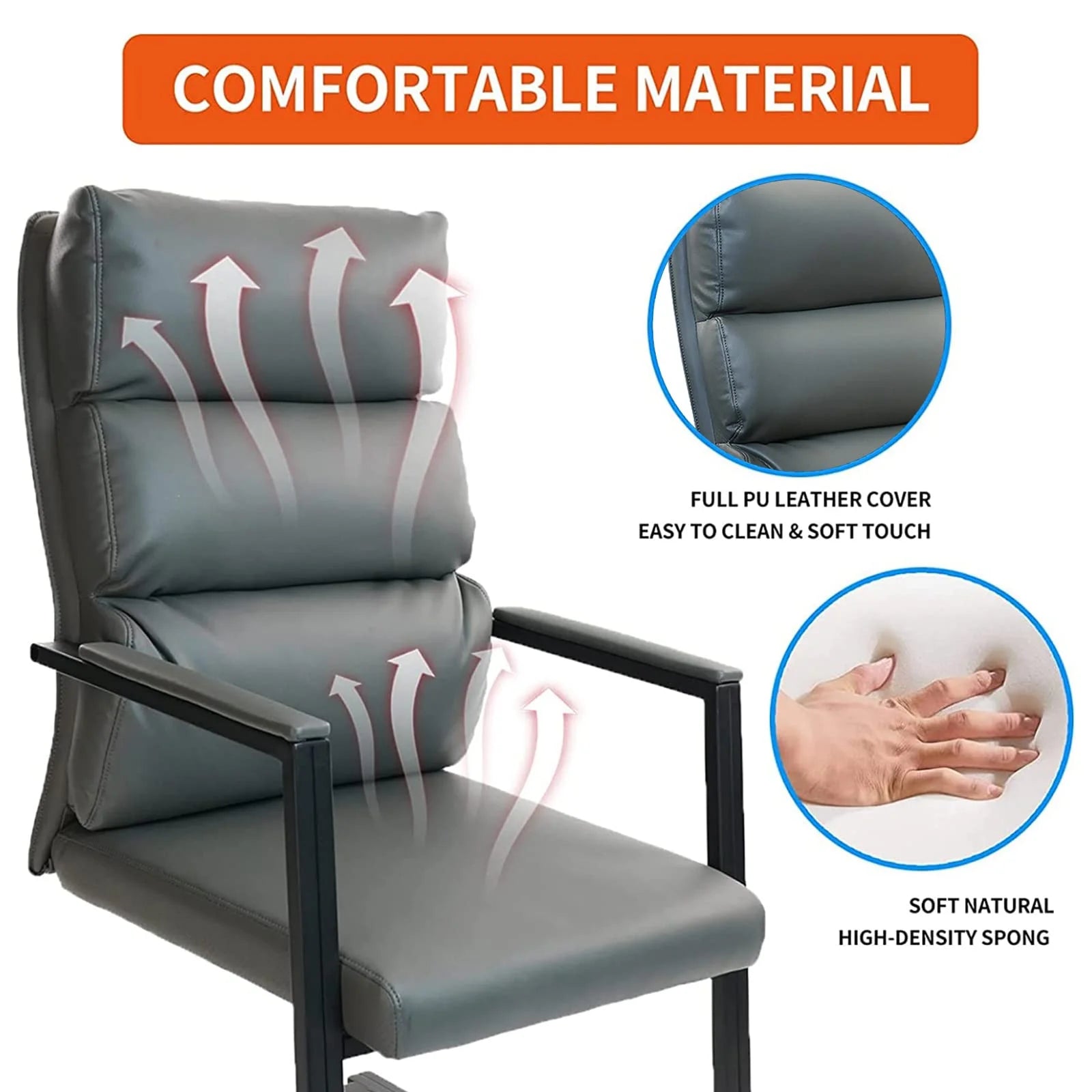 Gray 4 Pack Bonded Leather Office Guest Chair with Sled Base S847143