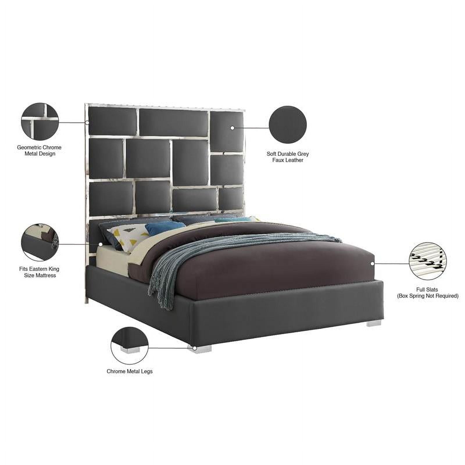 King Bed in Gray Solid Wood and Faux Leather R685595
