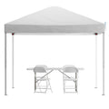 10'x10' White Pop Up Canopy Tent with 6-Foot Bi-Fold Table and Set of 4 White Folding Chairs R9443