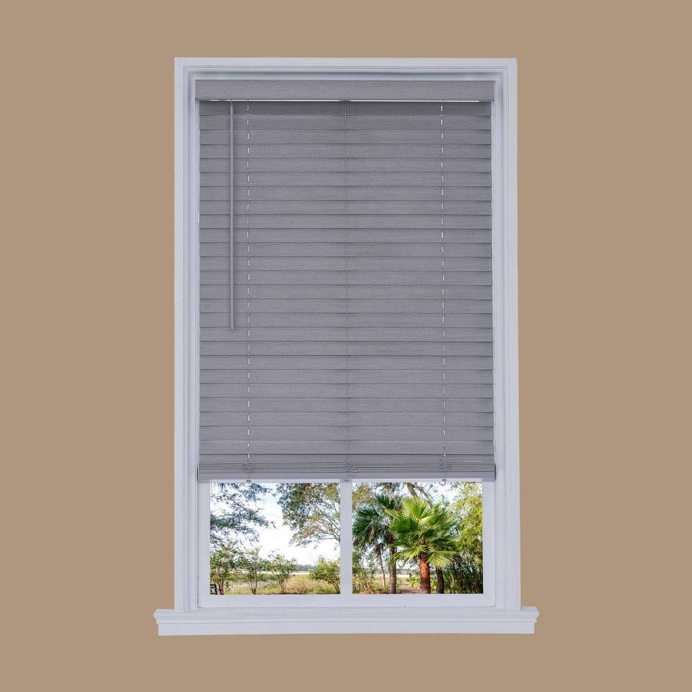 Cordless Gray Faux Wood Room Darkening Horizontal Blinds W6964