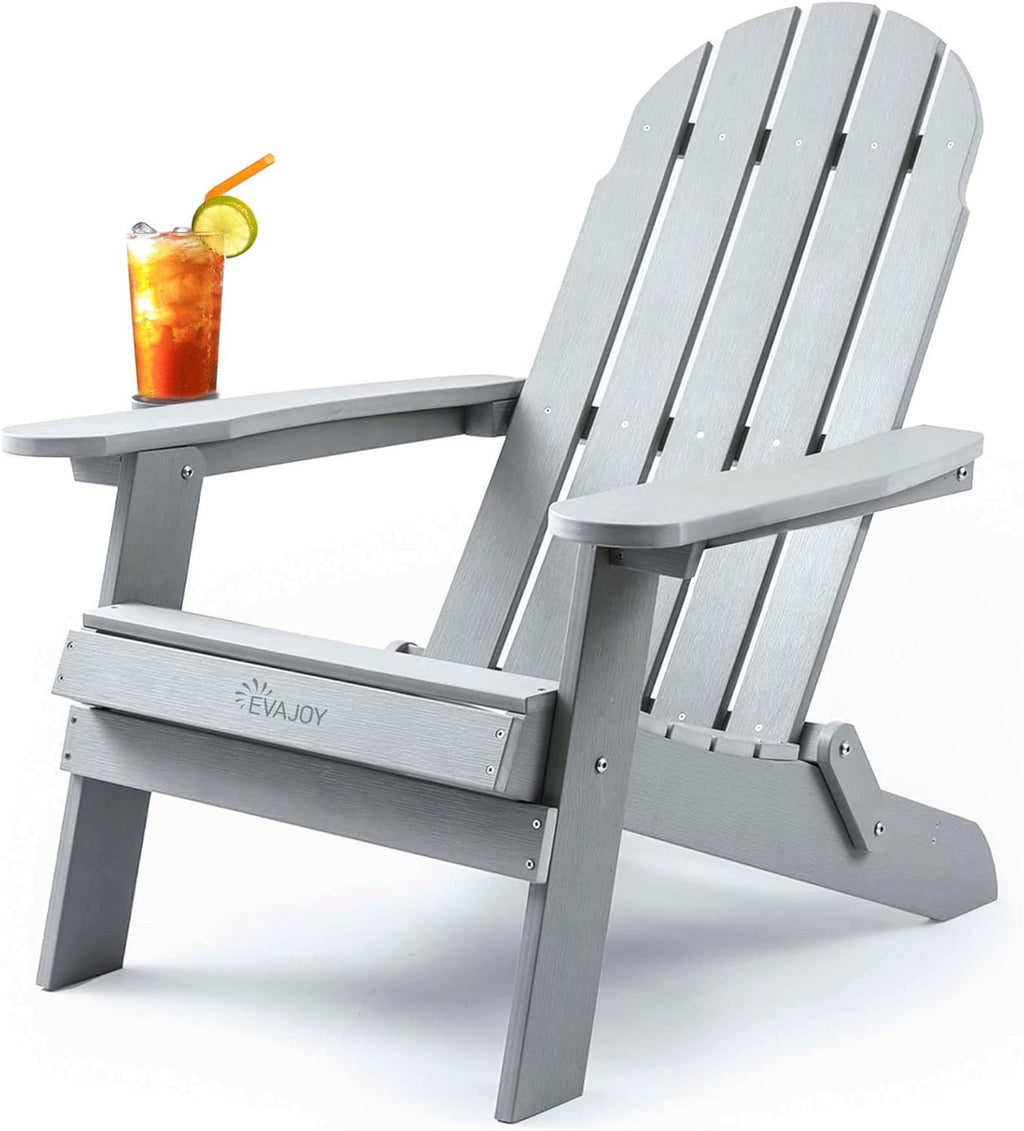 Grey Oversized Folding Adirondack Chair with Cup Holder Y4947