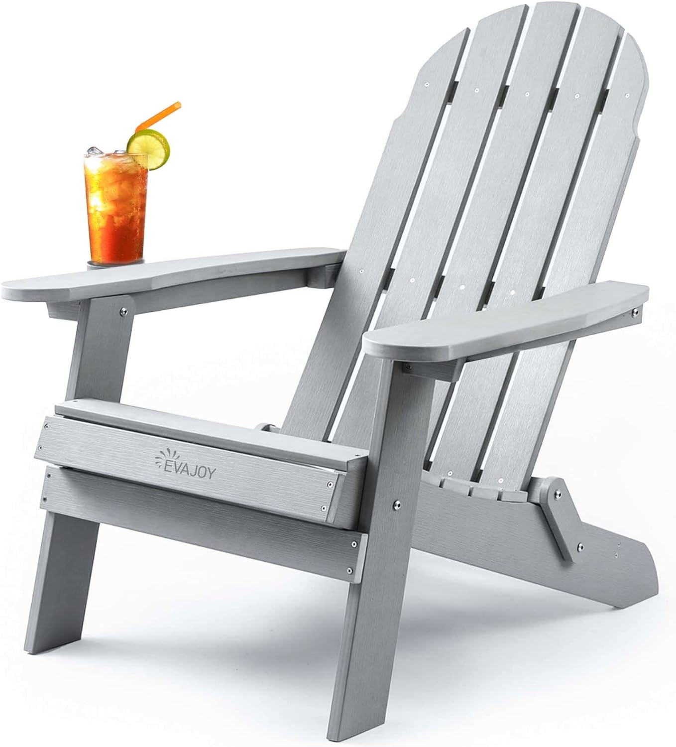 Grey Oversized Folding Adirondack Chair with Cup Holder Y4947