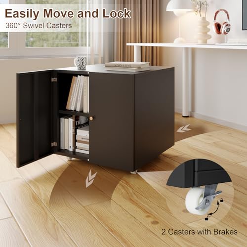 Black Small Rolling Printer Stand with Storage and Adjustable Shelf S727793