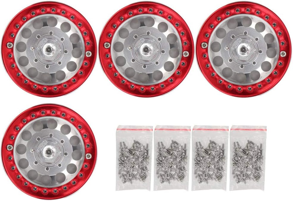 4Pcs 1.9 Inch Beadlock Wheel Rim Hub Accessory for RC Crawler Car (Black Red) K992