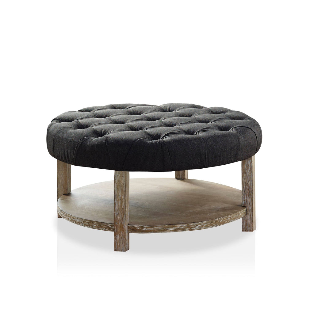 Dark Grey Round Button Tufted Ottoman Q32287
