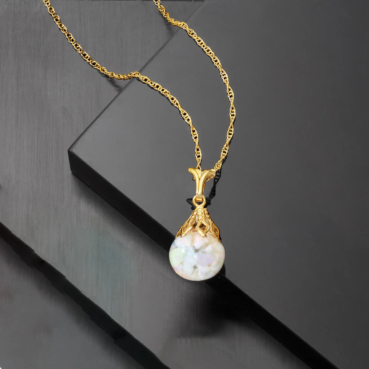 Floating Opal Pendant Necklace in 14kt Yellow Gold W3426