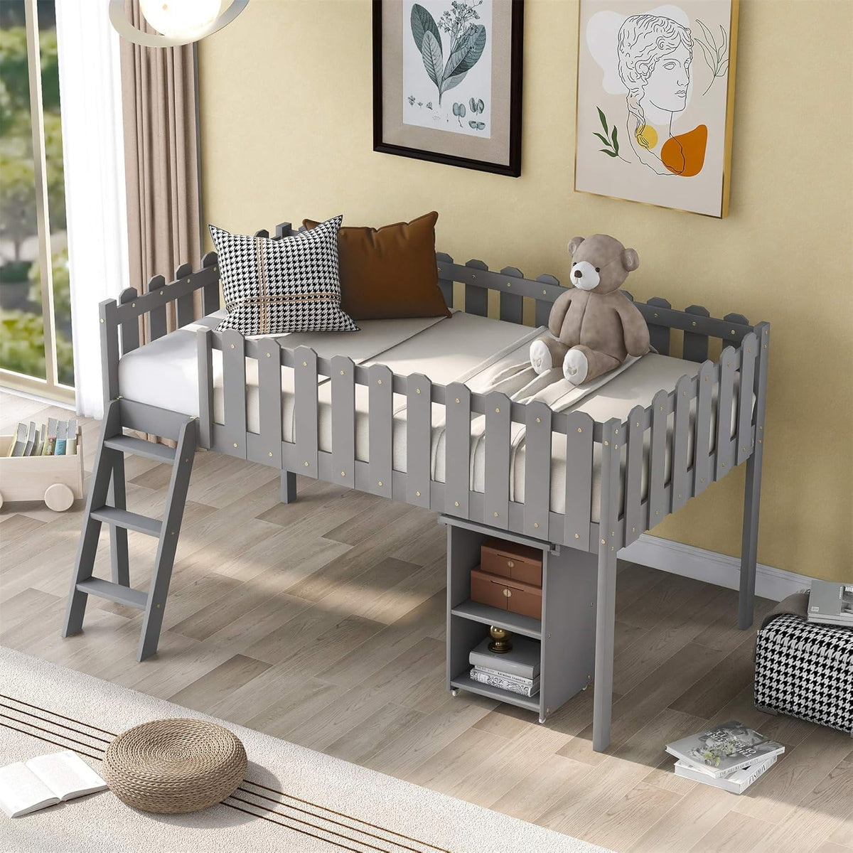 Twin Loft Bed with Desk and Cabinet C6544