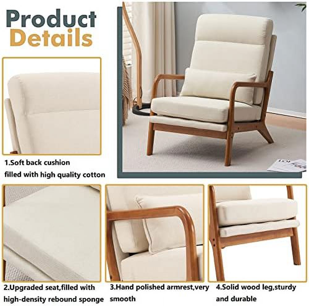 Accent Chair with Pillow Linen Fabric Armchair T438352