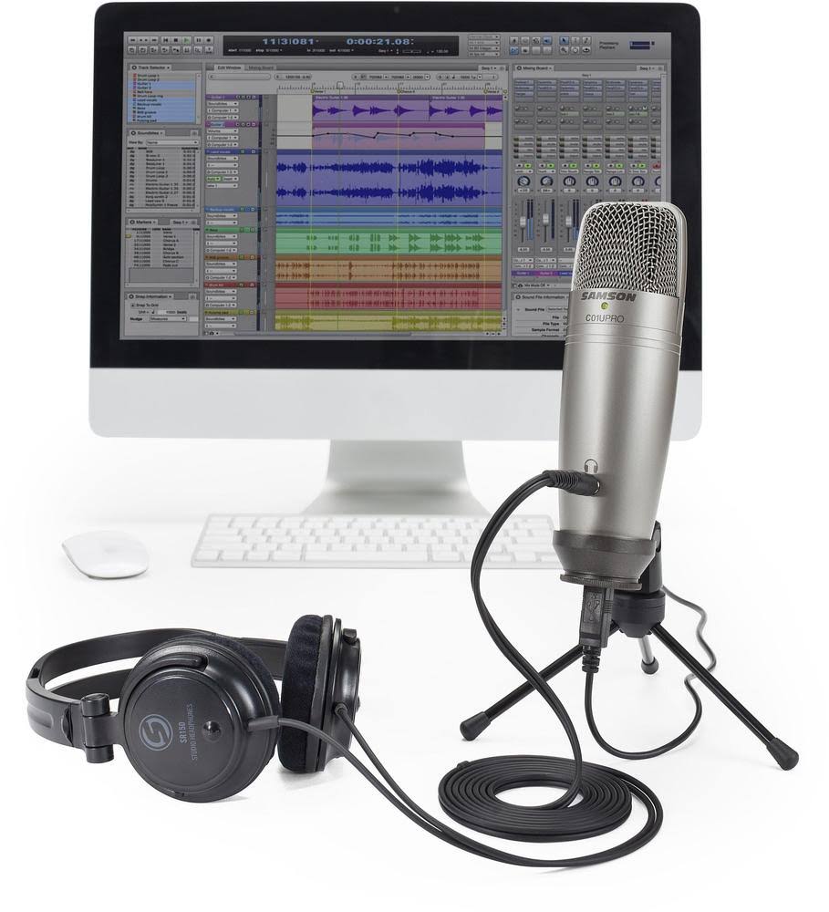 Silver USB Studio Microphone with Headphones and Software H175259