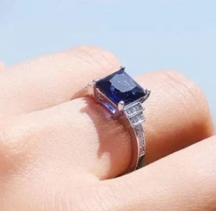 Natural Sapphire Silver Ring 4.50 ct Blue Engagement Ring 925 Sterling N986398