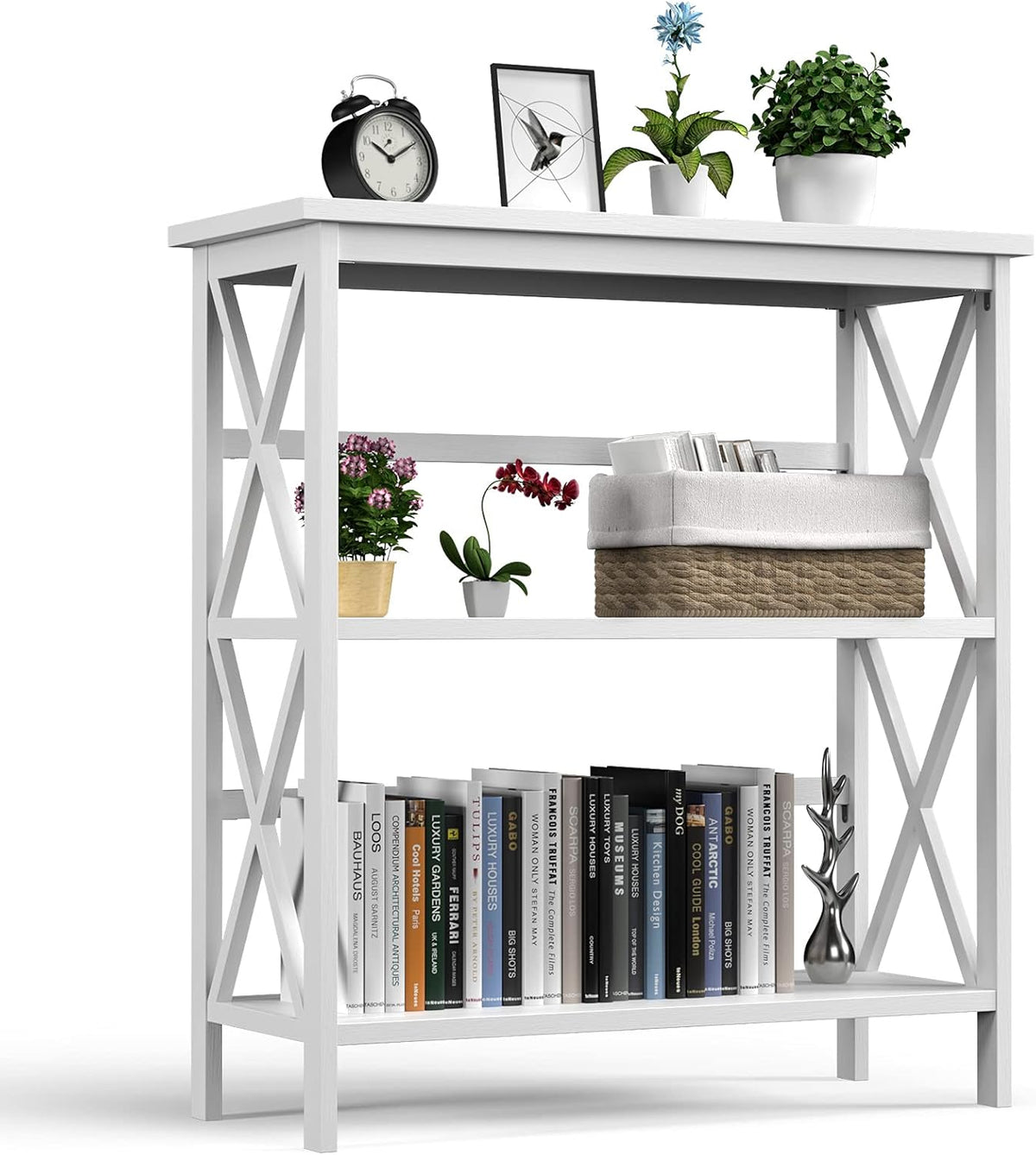 White 3-Tier Wooden Bookshelf K7380