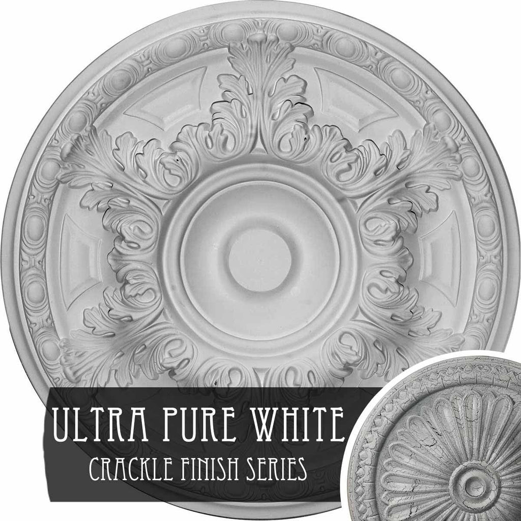 19 inch x 1 1/2 inch Hand-Painted White Crackle Ceiling Medallion L739786