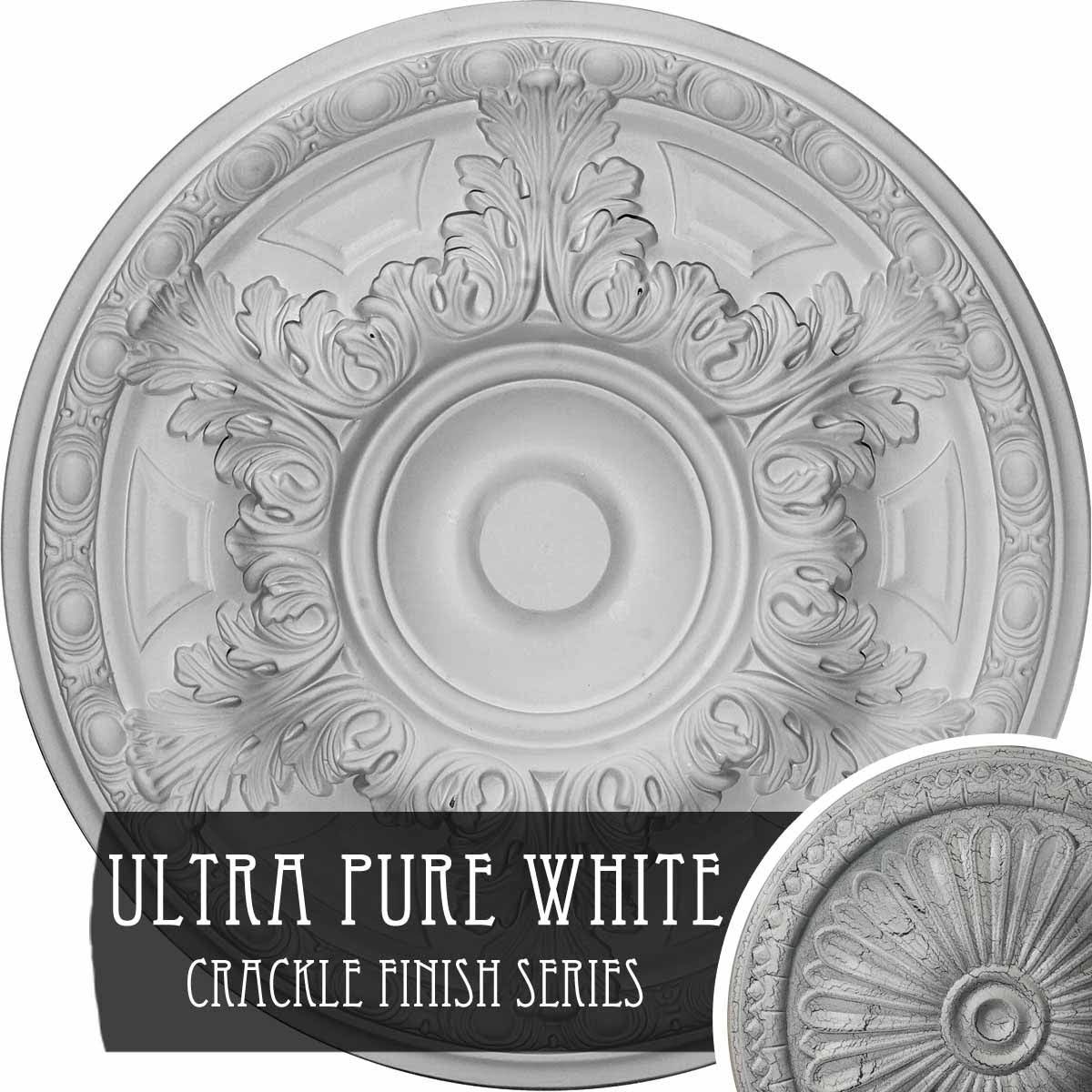 19 inch x 1 1/2 inch Hand-Painted White Crackle Ceiling Medallion L739786