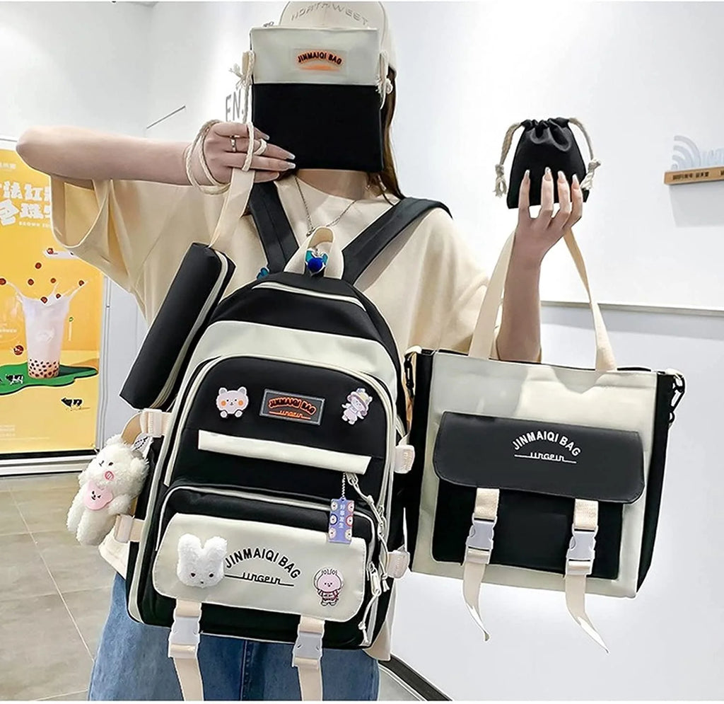 5Pcs Backpacks Combo Set with Bear Pendant & Pins Z4271
