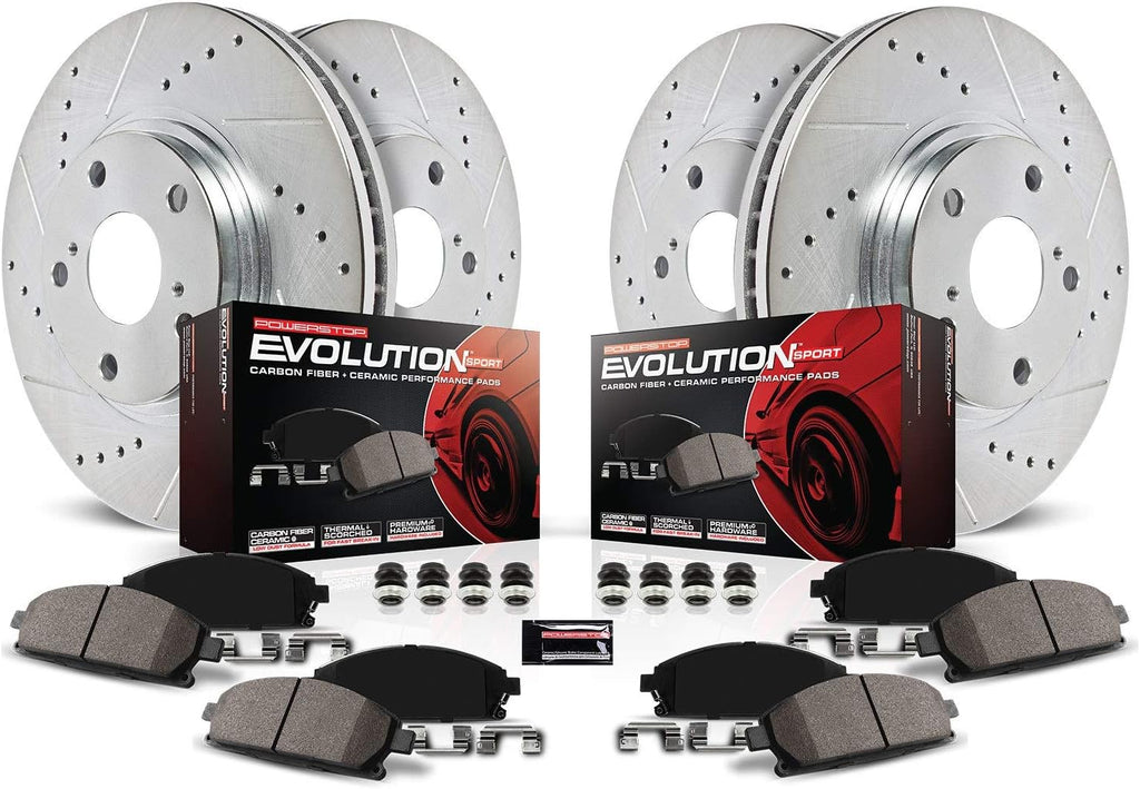 Front and Rear Carbon Fiber Brake Pads with Drilled & Slotted Brake Rotors Kit C876908