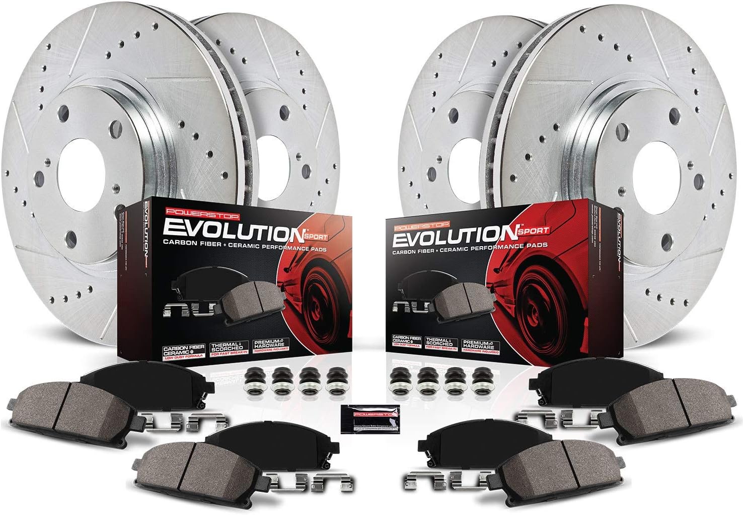 Front and Rear Carbon Fiber Brake Pads with Drilled & Slotted Brake Rotors Kit C876908