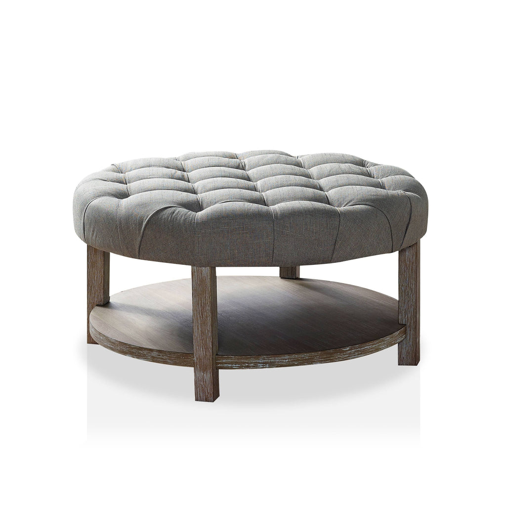 Dark Grey Round Button Tufted Ottoman Q32287
