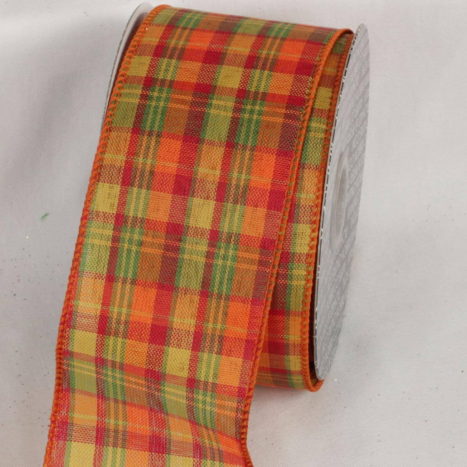 Orange and Green Tartan Wired Craft Ribbon 40 Yards U38506