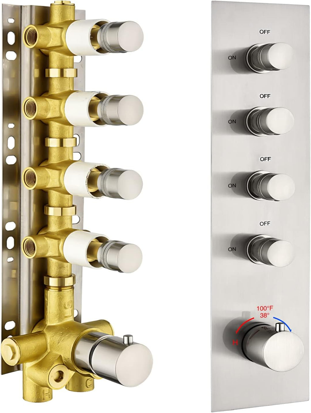 Brushed Nickel Solid Brass Shower Diverter Thermostatic Mixer Valve with Trim S109445