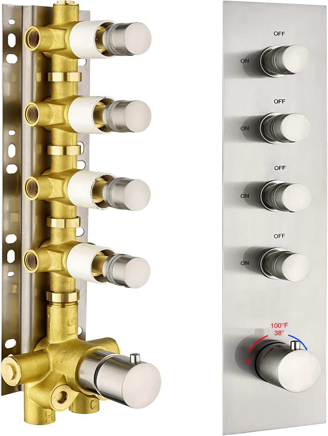 Brushed Nickel Solid Brass Shower Diverter Thermostatic Mixer Valve with Trim S109445