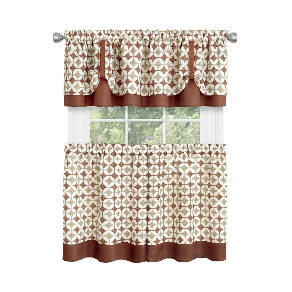 Spice/Tan Window Curtain Tier Pair and Valance Set M250