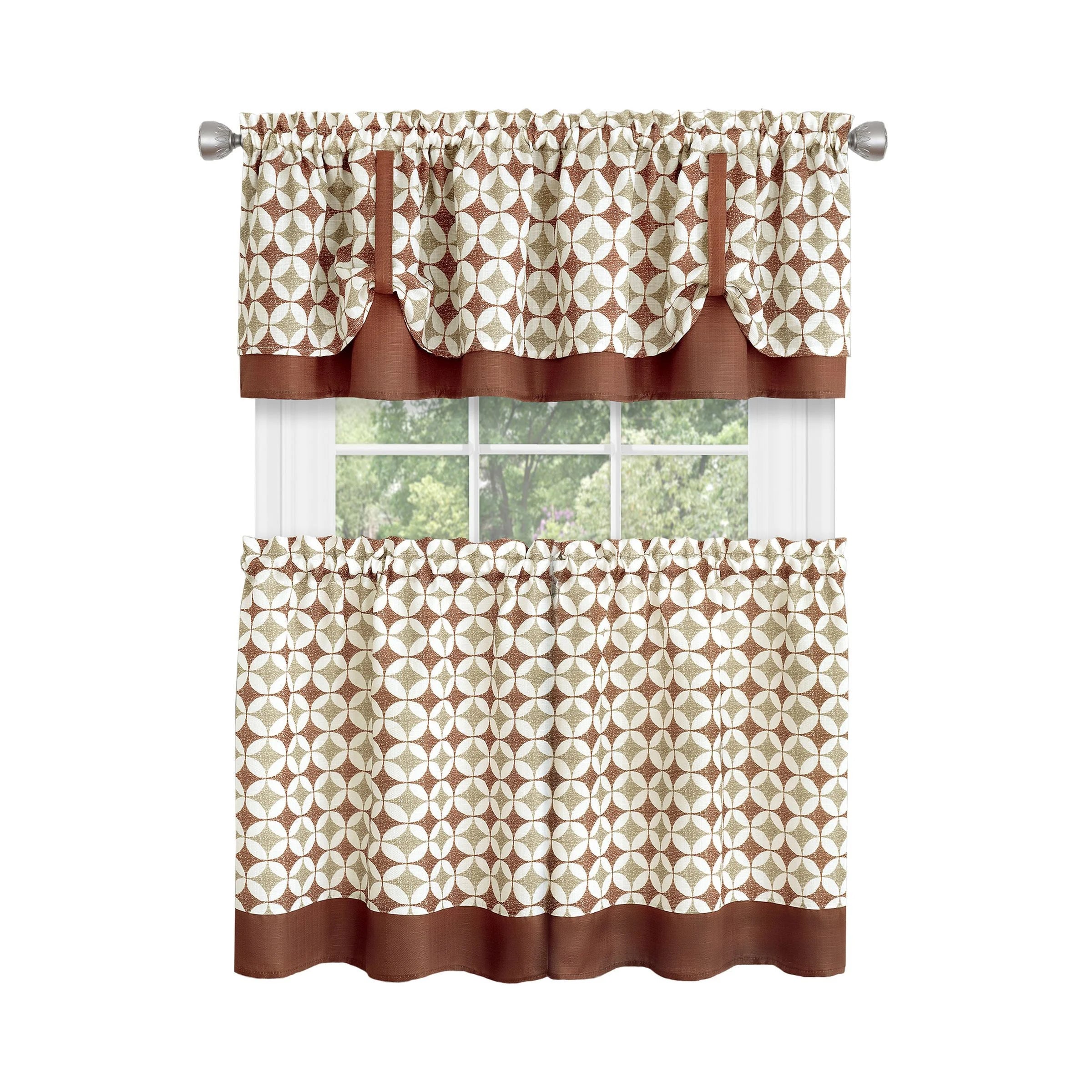 Spice/Tan Window Curtain Tier Pair and Valance Set M250