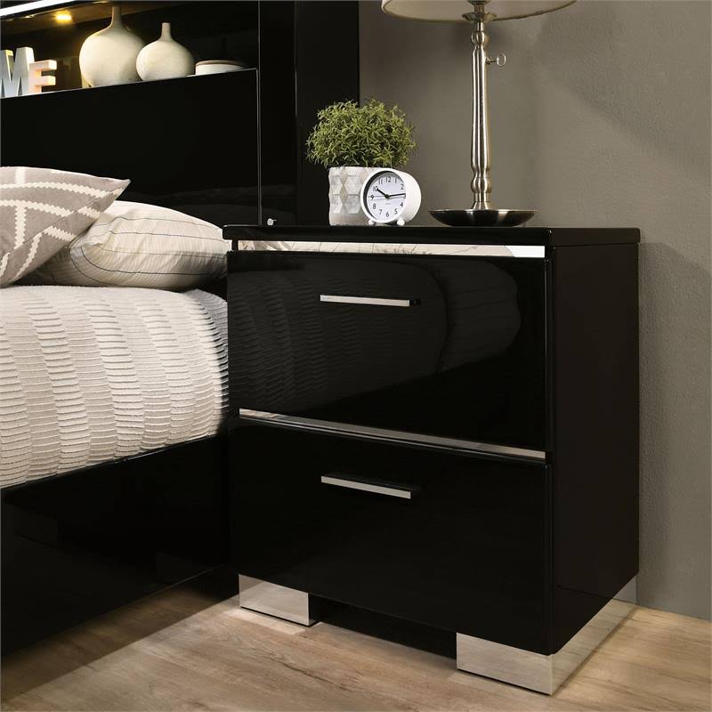 2pc Black Wood Bedroom Set with 2 Nightstands W9803