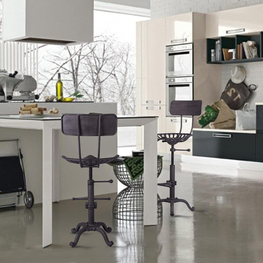 Industrial Rustic Bar Stool with Back, Adjustable Counter Height 22-26 inch D3208
