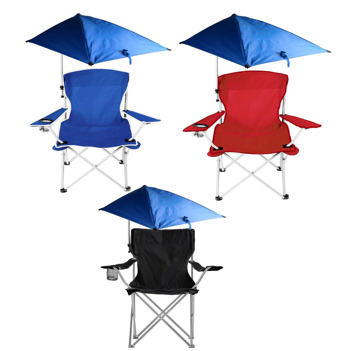 Blue Foldable Beach Chair with Detachable Umbrella Cup Holder Carry Bag N444386