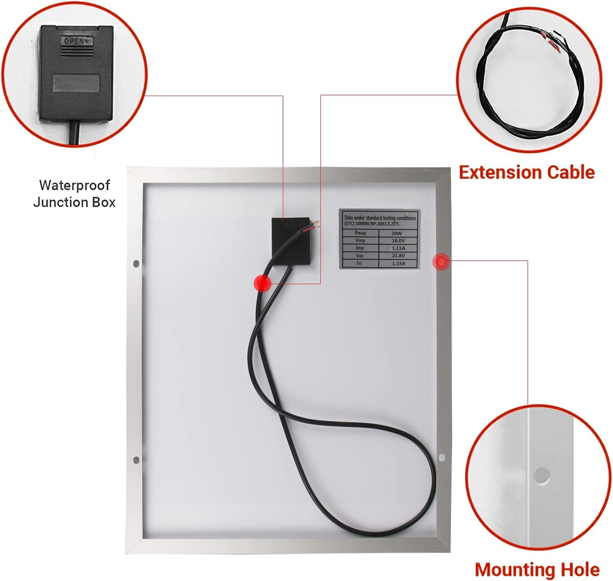 20W 12V Monocrystalline Solar Panel Battery Charger Kit with 10A Charge Controller + Extension Cable Pack of 2 B85659
