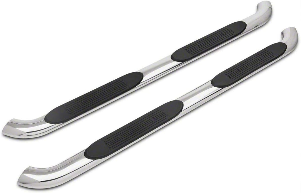 4-Inch Oval Bent End Side Step Bars; Rocker Mount; Stainless Steel B1207