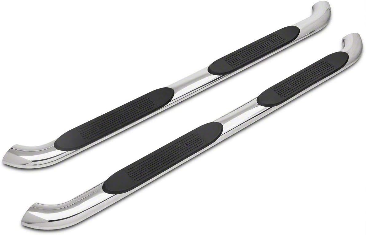 4-Inch Oval Bent End Side Step Bars; Rocker Mount; Stainless Steel B1207