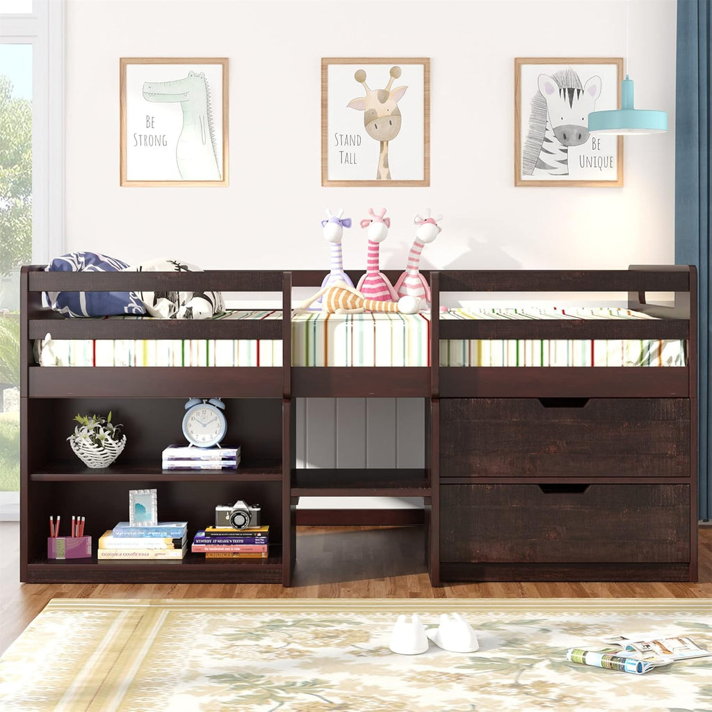 Twin Loft Bed with Desk and Cabinet C6544