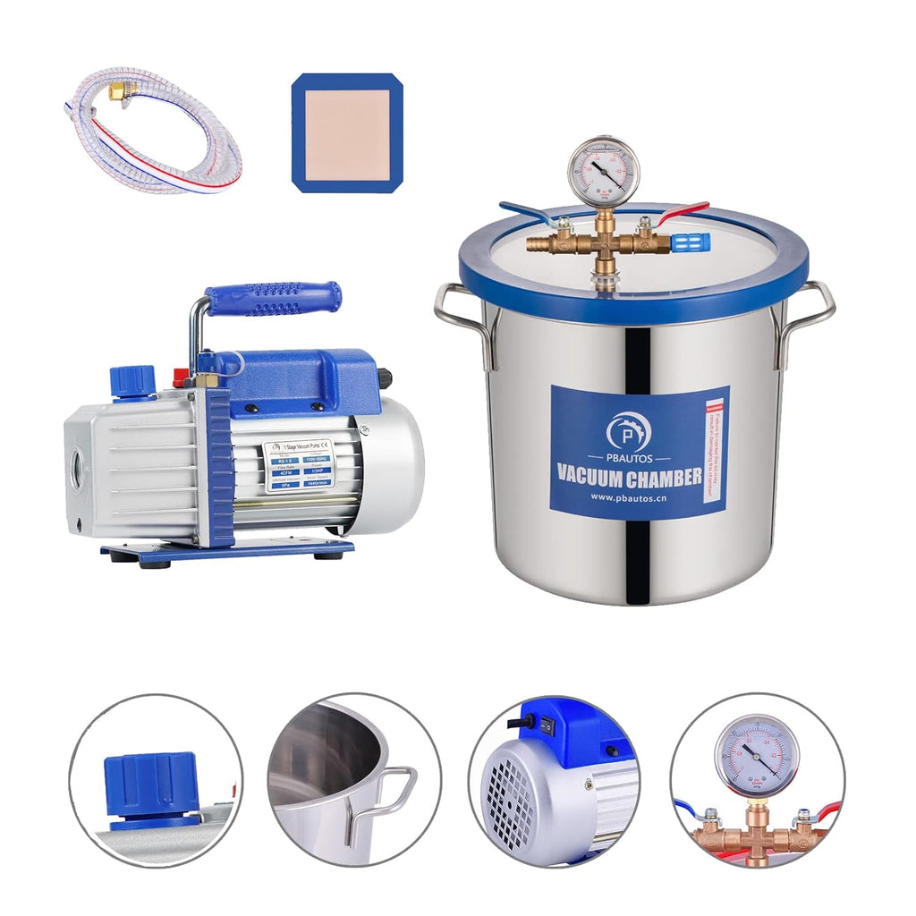 3 Gallon Stainless Steel Vacuum Chamber with 4CFM 1/3HP Single Stage Vacuum Pump T490