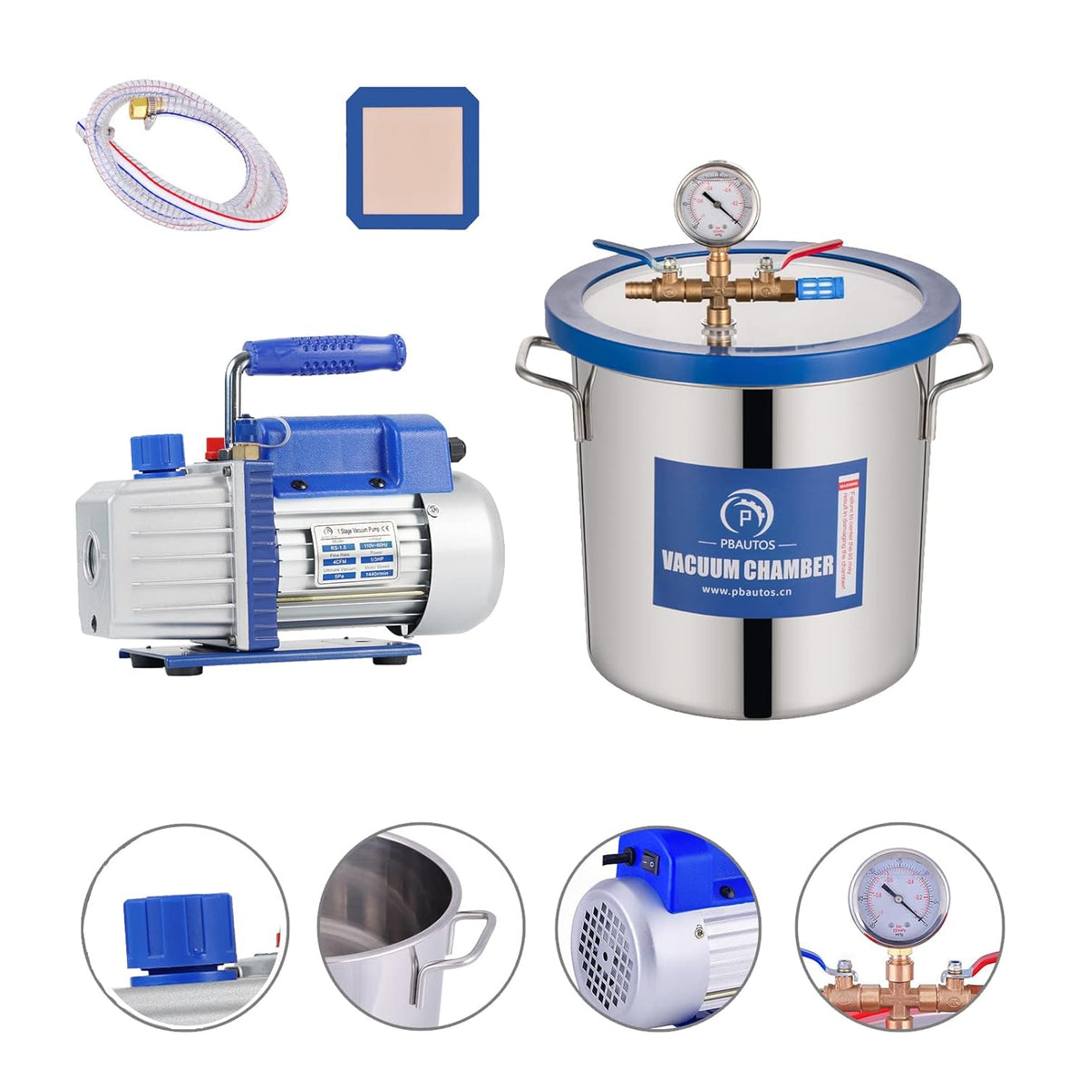 3 Gallon Stainless Steel Vacuum Chamber with 4CFM 1/3HP Single Stage Vacuum Pump T490