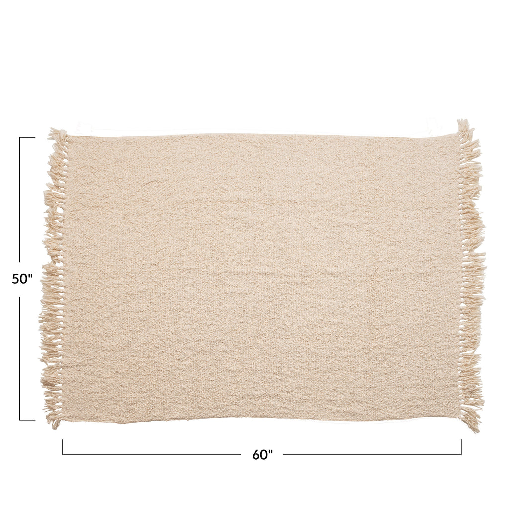 Cream Cotton Blend Bouclé Throw with Fringe E362626