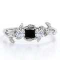Three Stone Engagement Ring with Lab Grown Black Diamond and Moissanite V352545