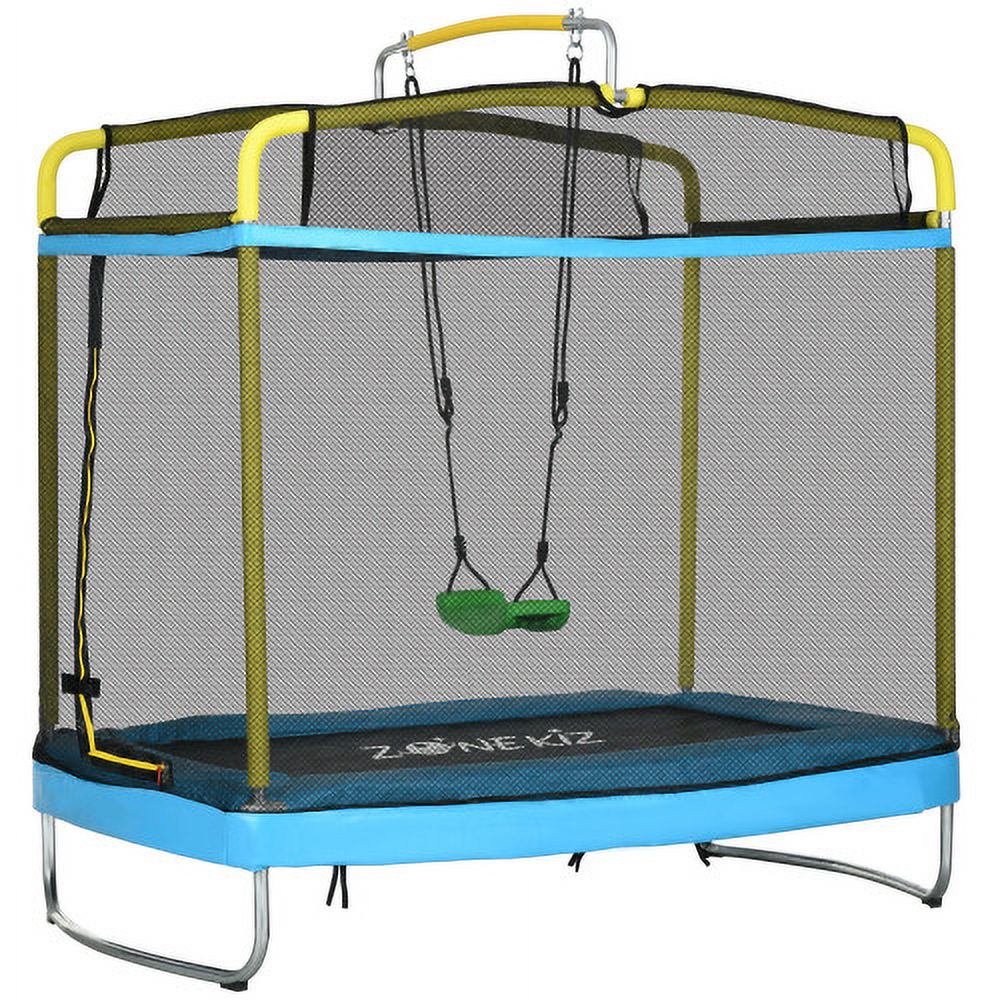 3-in-1 Kids Trampoline with Enclosure, Swing, Gymnastics Bar, Light Blue U82854