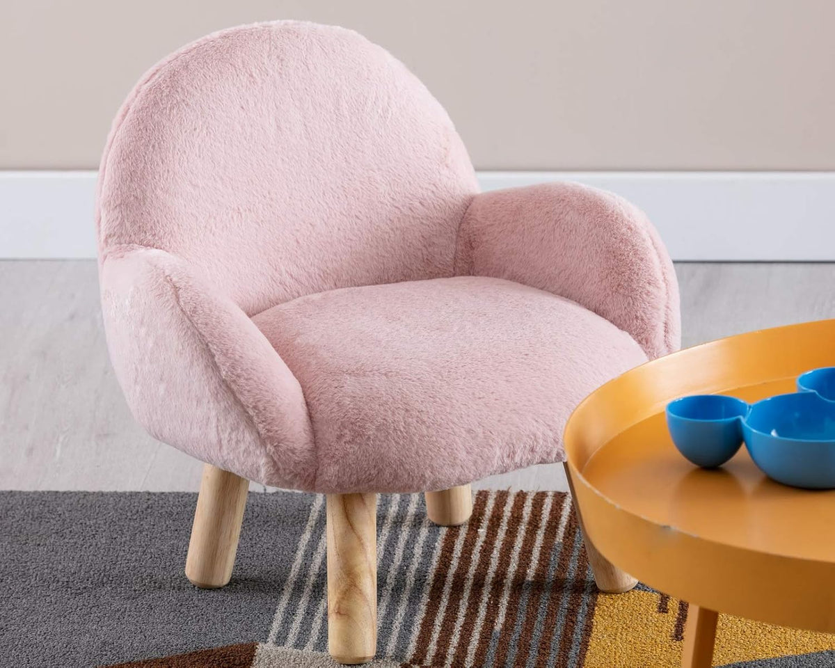 Pink Faux Fur Small Child Chair with Wooden Legs X9502