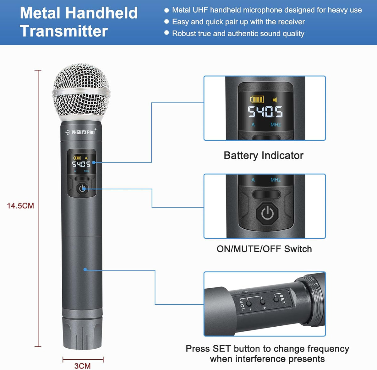 UHF Wireless Handheld Microphone System with Case G10609