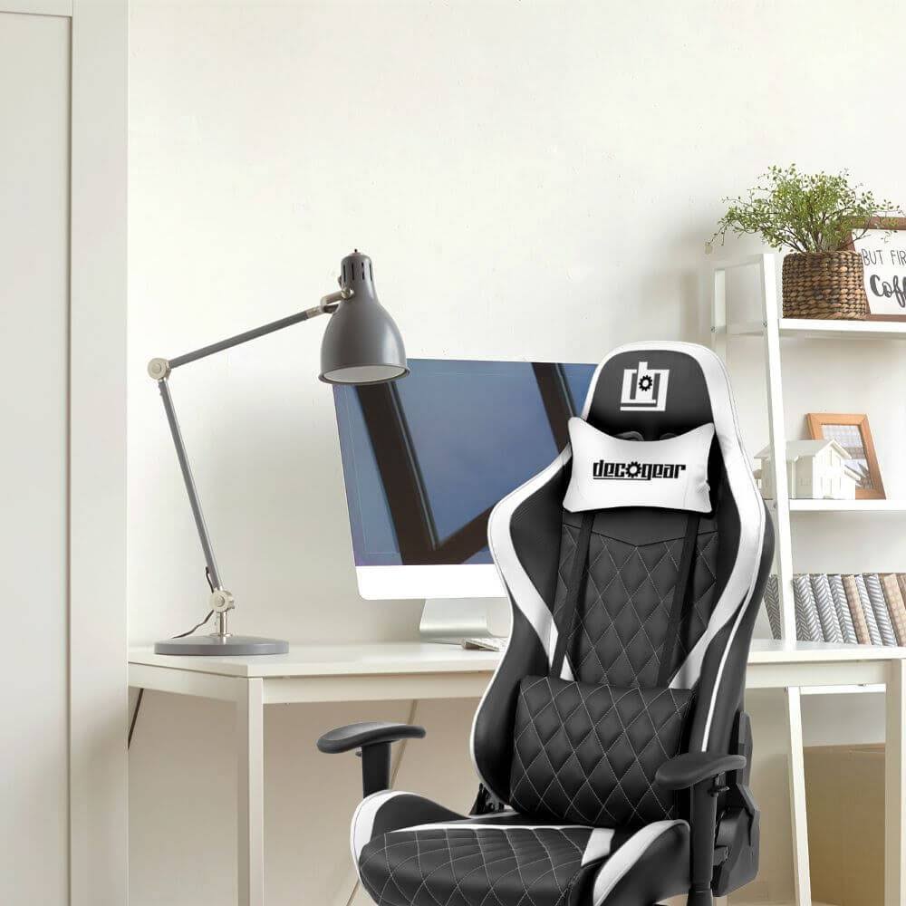 White Ergonomic Foam Gaming Chair with Adjustable Head and Lumbar Support H1233