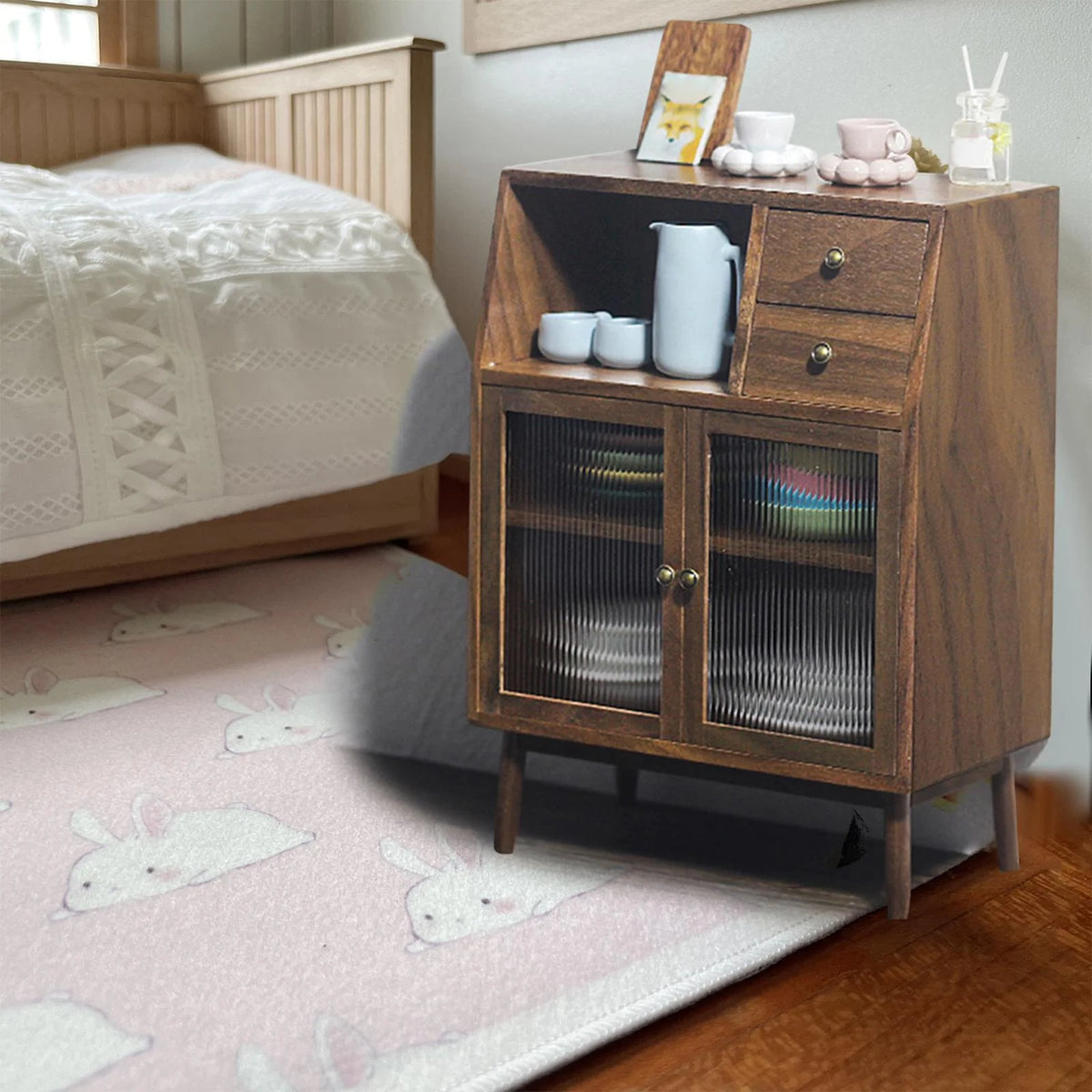 Mini Walnut Wood Cupboard 1/12 Scenery Supplies Z81096