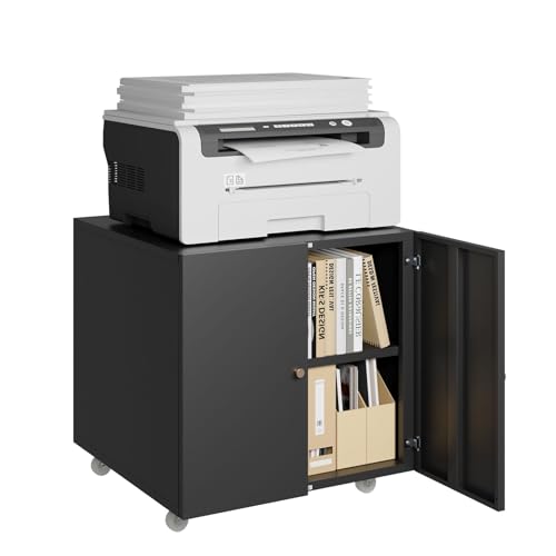 Black Small Rolling Printer Stand with Storage and Adjustable Shelf S727793