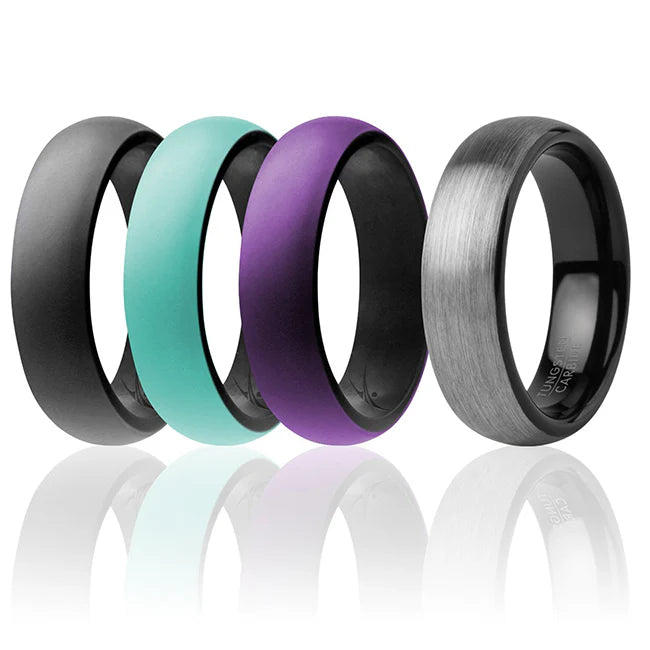 Turquoise Silicone Twin Brushed 6mm Ring Set N870