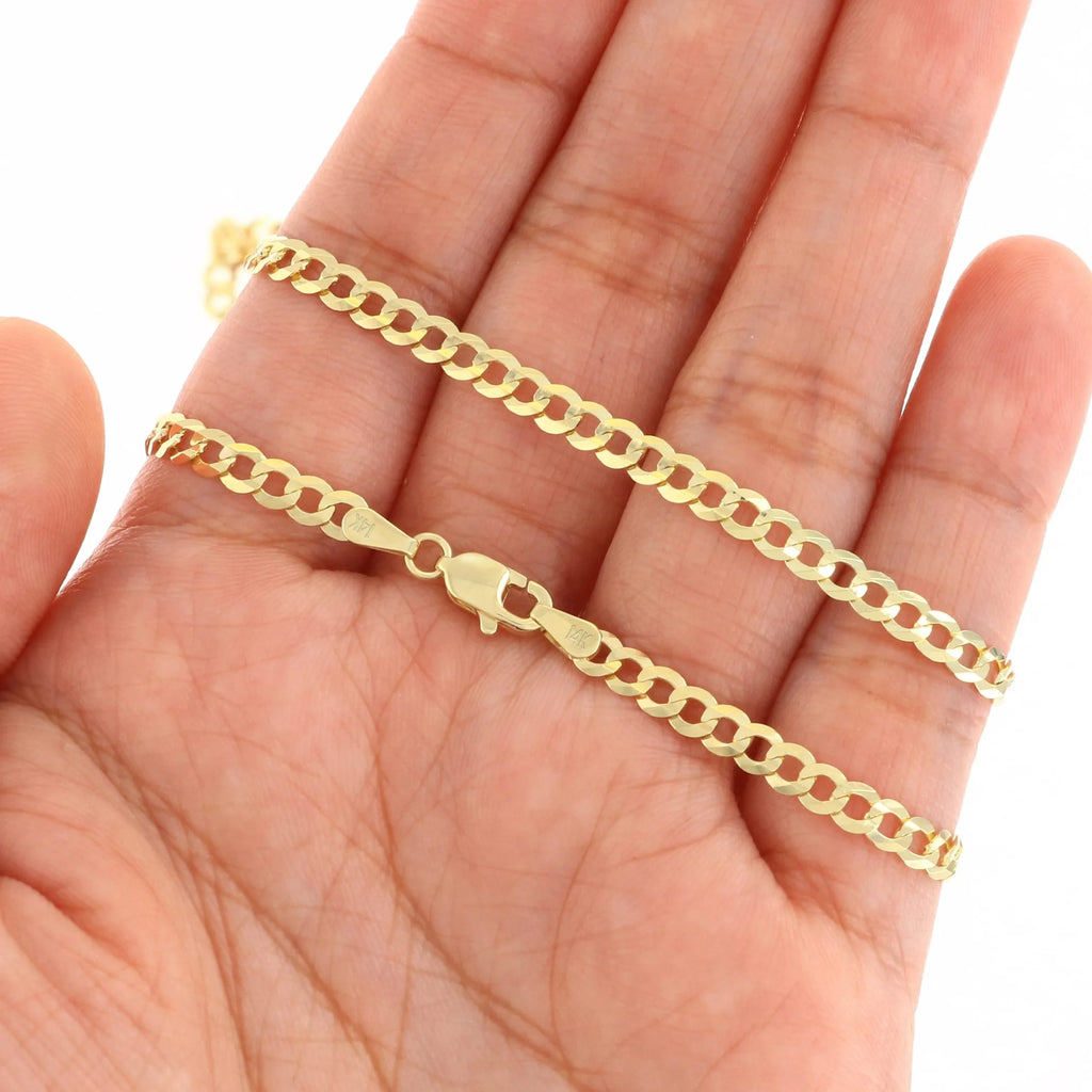 14k Yellow Gold 4mm Solid Cuban Curb Link Chain Bracelet J350