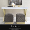 Taupe/Gold Velvet Cube Ottoman with Metal Base E676
