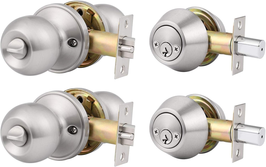 6 Pack Keyed Alike Entry Door Knobs and Single Cylinder Deadbolt Lock Combo Set with Satin Nickel Finish H301