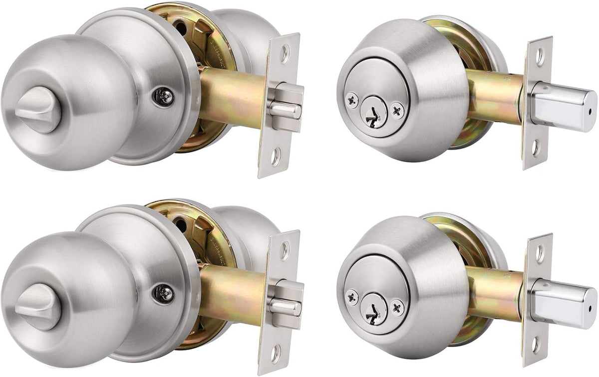 6 Pack Keyed Alike Entry Door Knobs and Single Cylinder Deadbolt Lock Combo Set with Satin Nickel Finish H301