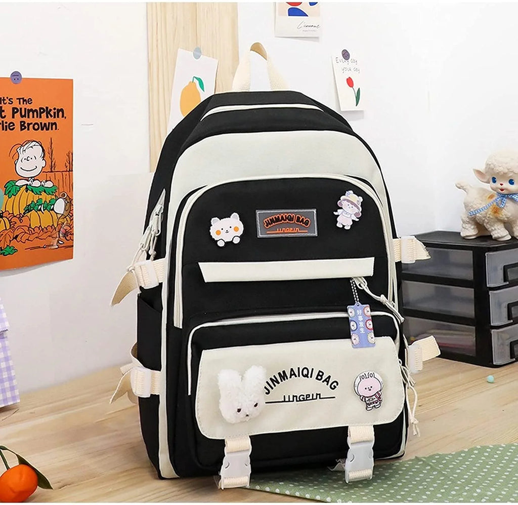 5Pcs Backpacks Combo Set with Bear Pendant & Pins Z4271